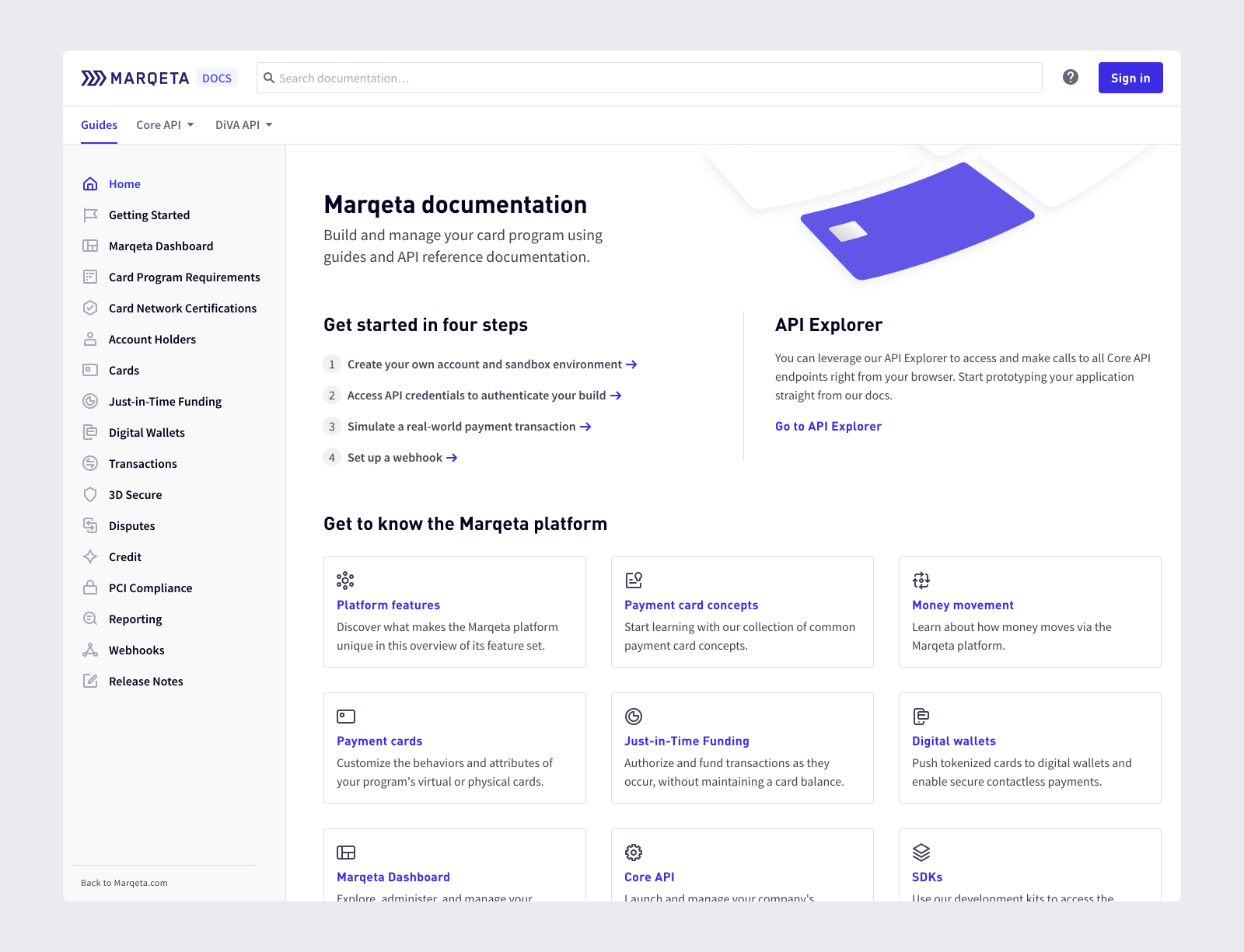 Process wireframes for Marqeta Docs project