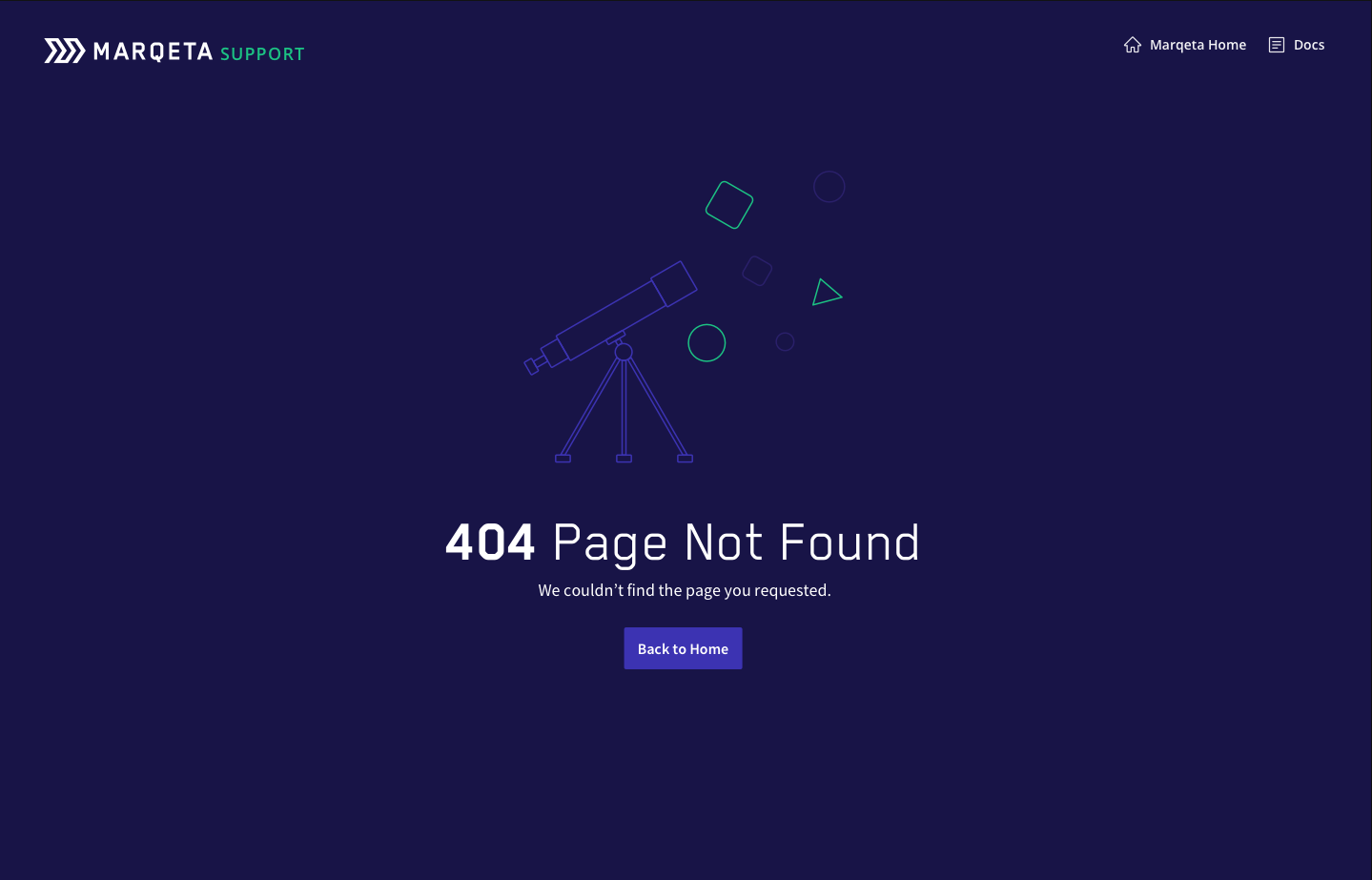 404 page with illustration of a telescope